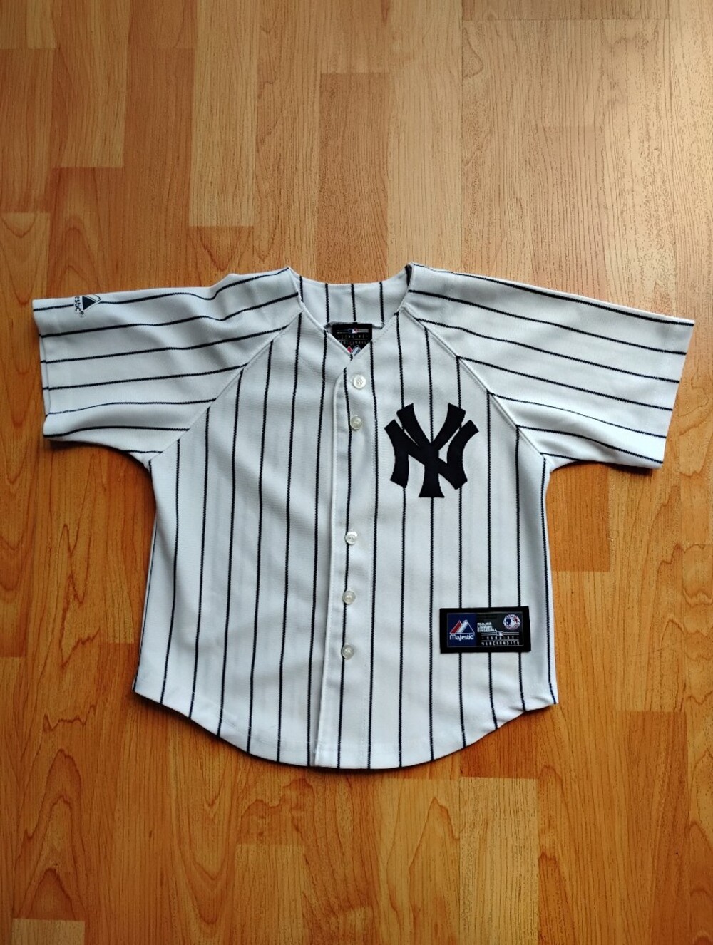 Majestic NY Yankees White Baseball Jersey with Navy Pinstripes Size 4T